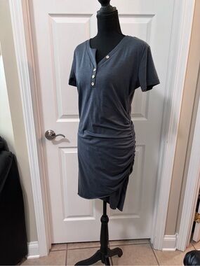 Unlisted Slate Blue Short Sleeve Henley Dress with Side Ruching